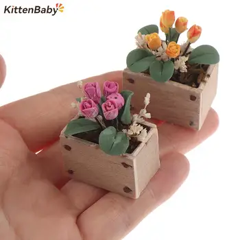 1:12 소형 인형 튤립 화분 식물도 화분 식물 남비 모형 정원 장식 장난감 시뮬레이션물