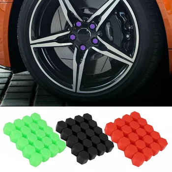 20 개 17mm 실리콘 차 바퀴 바퀴 견과 나사 커버그 먼지 볼트 캡 허브 검정/빨강/자주색/녹색 자동차 타이어 액세서리