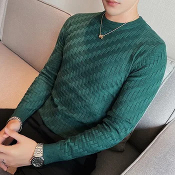 2022 남성 의류 겨울 패션 스웨터 남자 얇은 스웨터 캐주얼 O-목 단 따뜻한 맞는 니트 셔츠 남성 스웨터
