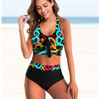 2022 년까지 새로운 수영복 여성 플러스 크기의 수영복을 고 허리 비키니 여성 수영복을 인쇄 비치 여름에 착용 Biquini5XL