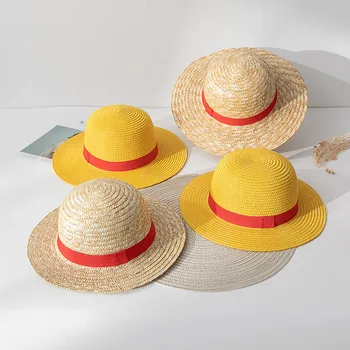 2023 루피 밀짚 모자를 만화 애니메이션 코스프레 캡 액세서리는 여름의 태양은 모자 양산 부모-자녀 모자 루피 모자 여자 남자