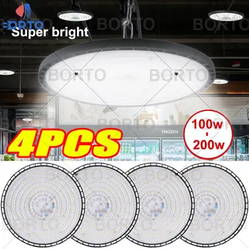 4PCS 높은 베이 빛 100W150W200W UFO LED220V6000K 방수 IP65 를 창고에 차고 가벼운 슈퍼 밝은 산업 조명