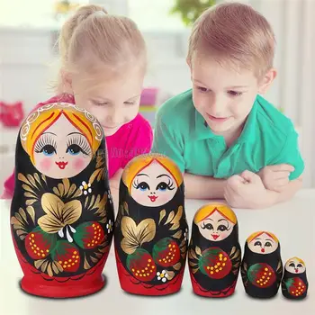 5 층 딸기 여자가 그 인형 나무로 되는 눈사람 러시아어 중첩 어린이 생일 크리스마스 아일 선물 장난감