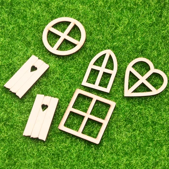 6Pcs 소형 DIY 우드 칩정 요정 기술 문 정원 장식 인형 어셈블리 키트는 빈티지 정원 장식품을 선물