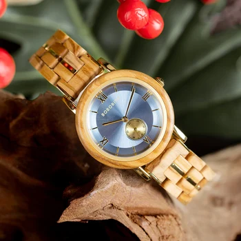 BOBO 조류 나무 시계 여자의 석영 시계 새로운 디자인의 여성 간단 패션계 새겨진 개인화된 선물 상자 Reloj Mujer