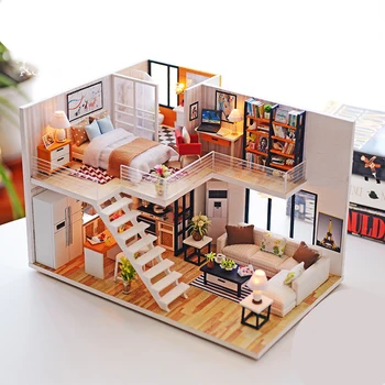 DIY 나무 하우스 인형 키트는 나무로 되는 소형 주택은 소형 인형 장난감 가구와 LED 조명에는 선물