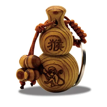 Feng Shui 복숭아 나무를 띠 박 우 루 키체인 나무 조각된 부적 빈티지 가정 훈장 부속품