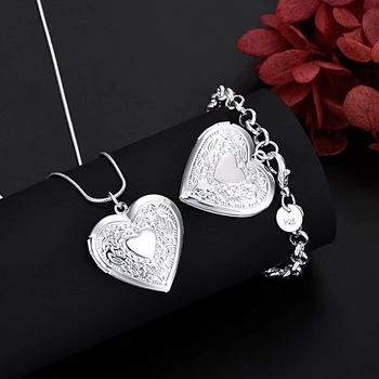 JewelryTop 미 45-60cm925 순은 심혼 사진 프레임 목걸이 팔찌 보석을 좋아하는 여자를 위해 체인정 결혼식 선물