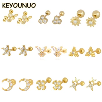 KEYOUNUO 골드 도금 CZ 귀걸이 여성을 위한 지르콘 나비 태양의 달을 별을 실 귀걸이는 패션 보석매