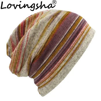 LOVINGSHA 가을 겨울을 얇은 여자 니트 모자 디자인에 스트라이프 패션 남성 패션은 다기능 스카프 ht109 를