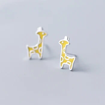 MloveAcc925 순은 노란색이 에나멜 기린 귀걸이 귀걸이 여성을 위한 유행 귀걸이