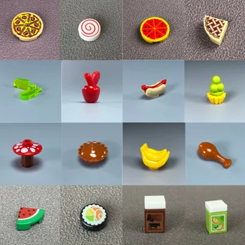 MOC 벽돌 음식 프레첼 베이글 햄버거 와플 칩 뜨거운 강아지 빵 초밥 피자유 교육 빌딩 블록 아이들이 장난감 선물