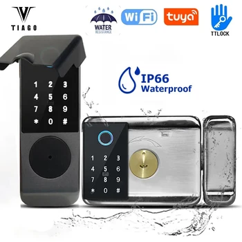 TIAGO Tuya Wifi 방수 스마트 자물쇠 TTLock 응용 프로그램 디지털 방식으로 지문드 비밀번호 주요 야외용 전자 문 잠금