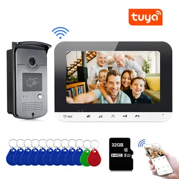 Tuya 스마트 WiFi 비디오 인터 7 시스템 인치 모니터 비디오 문 전화 방수 RFID 열쇠 고리 카메라 지원 TF 카드 기록