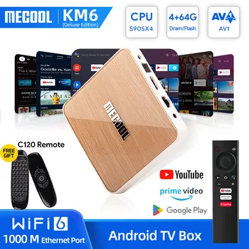 TV 자 안드로이드 10 4g64gb MECOOL KM6Deluxe11Wifi6 구글 인증 8K6k 음성 Amlogic S905X4 1000M LAN 스마트 tvbox