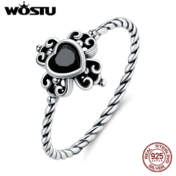 WOSTU925 순은 심장 스페이드의 반지 빛나는 지르콘을 기하학적 손가락 반지는 여자를 위한 우아한 실버 보석 CQR746