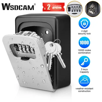 Wsdcam 벽 탑재 키 잠금 상수 키 코드는 상자를 4 자리 숫자 조합 비밀번호 키 주최자의 야외 키 안전 잠금 상자