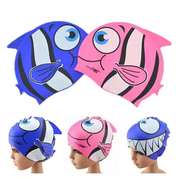 귀여운 만화영 캡 어린이를 위한 아이는 방수 탄성 실리콘 수영장 Cap 목욕 캡 귀 보호 다이빙 모자