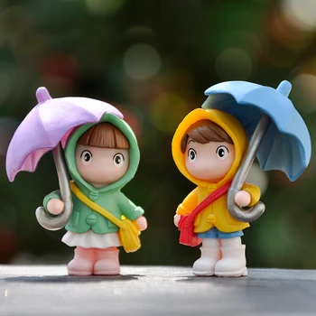 귀여운 비옷은 우산 소년 인형 장식 데스크탑 훈장을 인형 액세서리를 선물 아이들의 장난감 마이크로 풍경