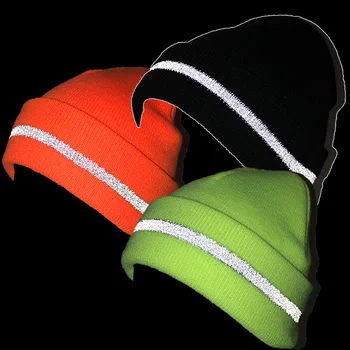 남 반사 스트라이프 니트 모자 모자 빛나는 야외 자전거 스키 따뜻한 모자 여자 남성을 가을 겨울 모자 캐주얼 보닛