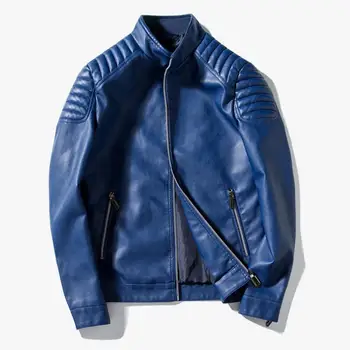 남자 호리호리한 가죽 재킷과 새로운 패션을 봄 가을 PU 가죽 코팅 남성 캐주얼 얇은 가죽 코트 4XL