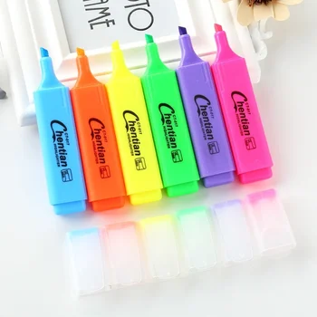 대용량의 6 개의 색깔 학생이 예술 형광 형광펜 선물이 강조 마커 마킹 펜 학교 공급