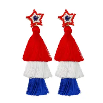 동 빨강 흰색 블루 씨 비타 술 귀걸이는 여자를 위해 보헤미안 스타일 미국 애국적인 보석의 무료 운송