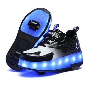 롤러 스케이트 아이 운동화를 LED 조명 신발이 남자와 신발을 두 번 바퀴 USB 충전포츠 신발 여자들 롤러 신발