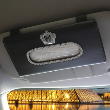 보편적인 가죽 자동차 조직 홀더 모조 다이아몬드 크라운 차양판 유형 냅킨 종이 상자에 이끌 자동차 부속품