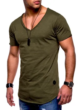 브랜드 품질의 100%Cotton T-셔츠 V 목 패션 디자인 호리호리한 적합 Soild T-셔츠 남성상의 티 T 셔츠