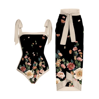 블랙 꽃 무늬 수영복 커버를 설정 비키니 패션 스 섹시장 탱 키 패션 비치웨어