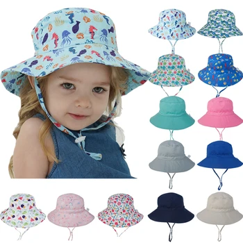 아기가 태양에 모자를 위한 소녀와 소년 야외 목 귀 커버 반대로 UV 통기성 아이 해변 모자 물통 모자를 어린이 0-8 년