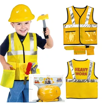 어린이 프로 코스프레 의상 작은 엔지니어는 건설 작업자의 의상 장비에 대한 아이들 롤 플레이 장난감을 설정 노란색 무거운 작업자의 의상