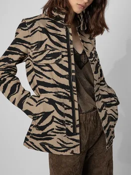 여자는 표범 인쇄 재킷은 다시 날개 Letter 자수 서 칼라 긴 소매 2022 이른 가을에 여성 코트 지퍼 아우터