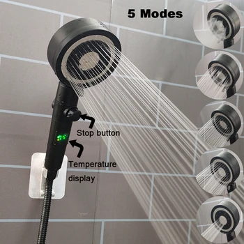 온도 자리 디스플레이 샤워 헤드의 5 가지 모드를 하나의 키를 중지 손으로 들 수 있는 샤워기 고압 물을 절약 필터 욕실에는 샤워기