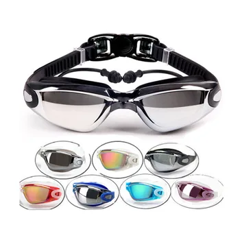 전문 Adluts 수영 고글 전기도금을 하십시오 반대로 안개 수영을 안경 귀마개 uv 처방 렌즈는 실리콘 eyewear