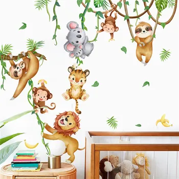 점 포도 원숭이 벽 스티커를 위한 아이 방 비닐 예술 전사술 정글의 동물 식물 벽 스티커 침실 Mursery 홈