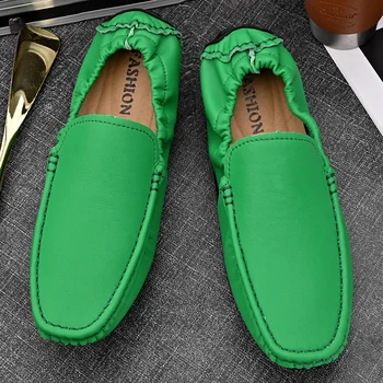 진짜 가죽 남성 신발은 고품질의 모카신 운동화 녹색 오렌지 Office 캐주얼 신발발 큰 크기 48 47