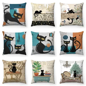 최고 뜨거운 만화 검은 고양이 인쇄 견면 벨벳 쿠션의 경우 현대적인 패션 장식적인 베개 케이스 소파식 침대는 아이 방을석