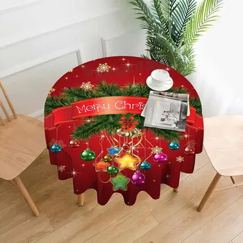 크리스마스 라운드 식탁보 60 인치,눈송이 홀리 녹색 소나무 지점에 빨간 방수 폴리에스테르 테이블 천으로 테이블 커버