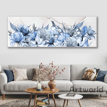 파란색꽃 미니멀 현대화 추상적이는 꽃 예술 그의 벽에 그림을 인쇄 거실을 위한 가정 장식