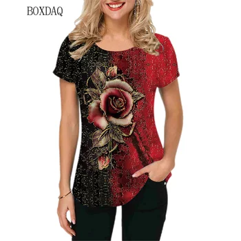 패션 꽃 T-셔츠는 소매가 짧은 3D 인쇄 스트리트 스타일을 T 느슨 캐주얼 O-목 여성 대형 탑 티